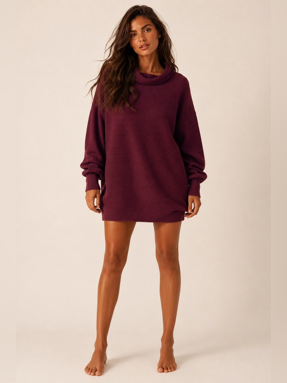 Free People Oversized Sweater Dress Ribbed Knit Cowl Neck Parisian Quiet Luxury
